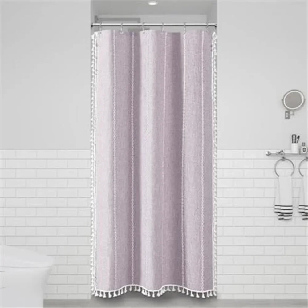 Boho Shower Stall Curtain - 36x72 Narrow Linen Thick Striped Tassel Fabric